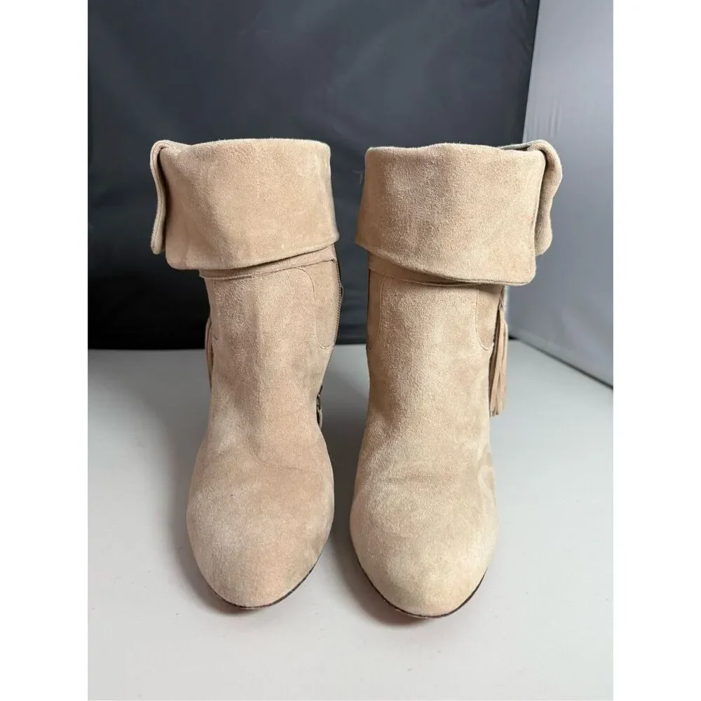 Johnston & Murphy Keaton Suede Leather Fringe Cuff‎ Heeled Boots Womens 10M Tan
